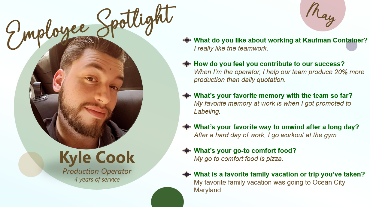 May Employee Spotlight Kyle Cook,